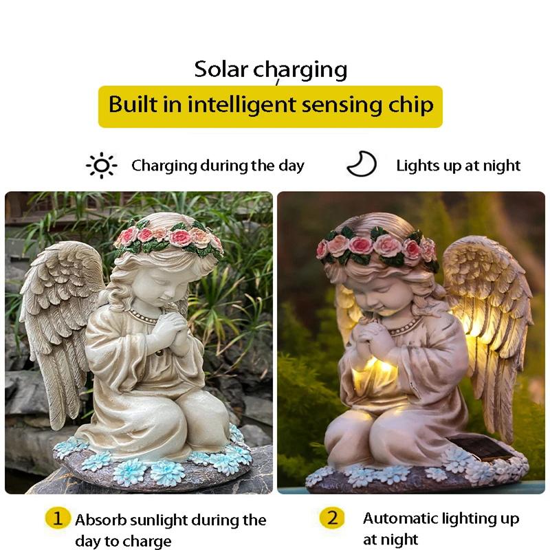 Prayer Angel Little Girl Outdoor Solar Light Decoration Garden Ornament Home Courtyard Light Resin Art Statue