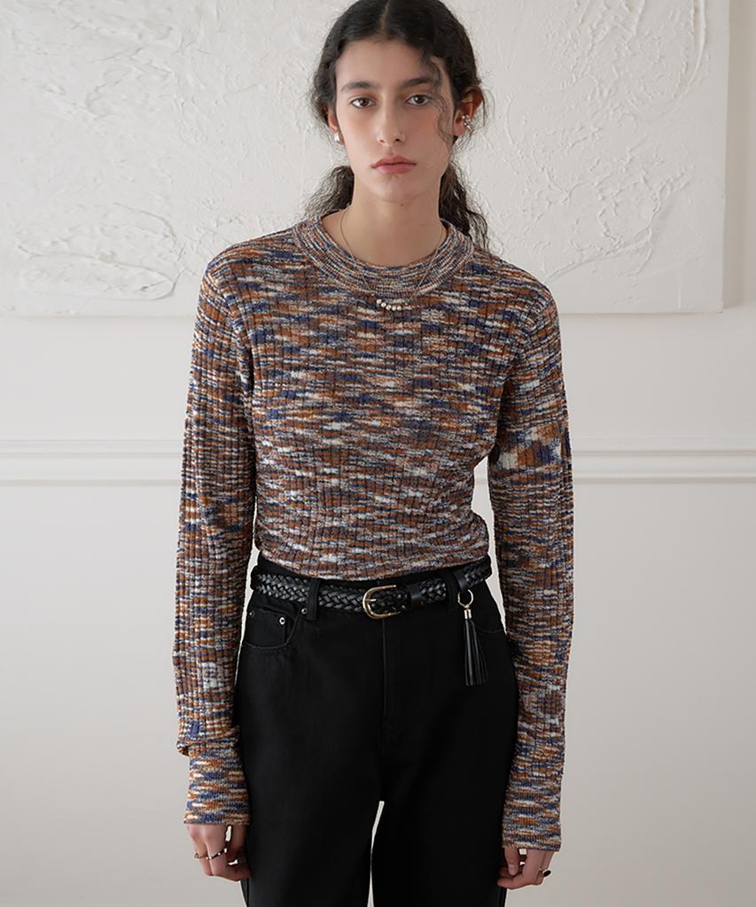 NOIRER FOR WOMAN Multi-Color Ribbed Crop Knit (Multi-Navy)