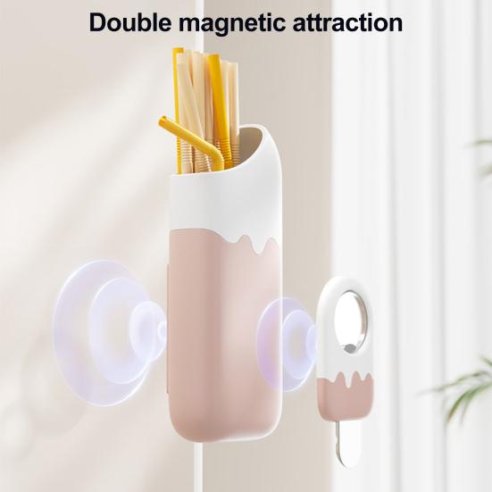 Magnetic Straw Holder Wall-Mounted Straw Organizer with Built-In Bottle Can Opener Reusable Straw Storage Box for Fridge Cabinet Counter