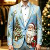 Men's Business Casual Christmas Print Long Sleeve Lapel Jacket No Tie Included