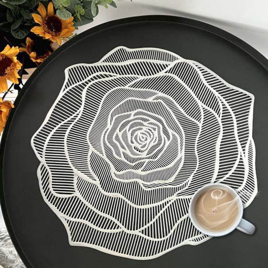 PVC Placemat Heat-Resistant Reusable Table Mat Hollow Rose Shape Insulation Pad for Dining Table Decoration