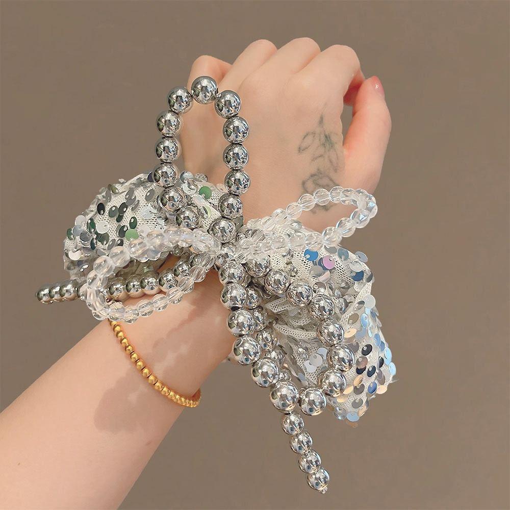 Silver Elastic Hair Tie Beaded Hair Bands 2025 New Bowknot Hair Scrunchie  for Women Girls