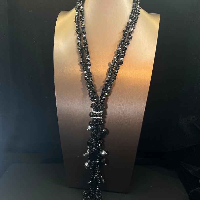 Natural Baroque Crystal Obsidian Handcrafted French High-end Texture, Retro and Versatile Long Sweater Chain