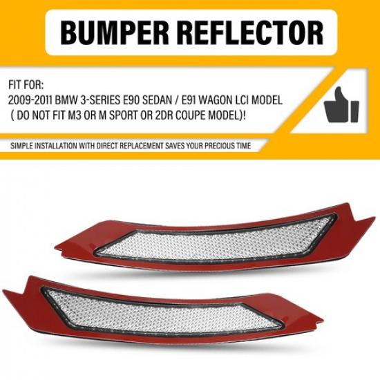 2x Front Side Marker Bumper Reflector Clear Lens For 2009-2011 BMW 3 E90 Sedan