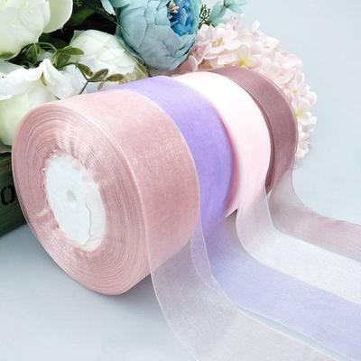 45M*2cm Polyester Sheer Chiffon Ribbon Yarn Gift Wrapping Durable Organza Lace Ribbons  Christmas