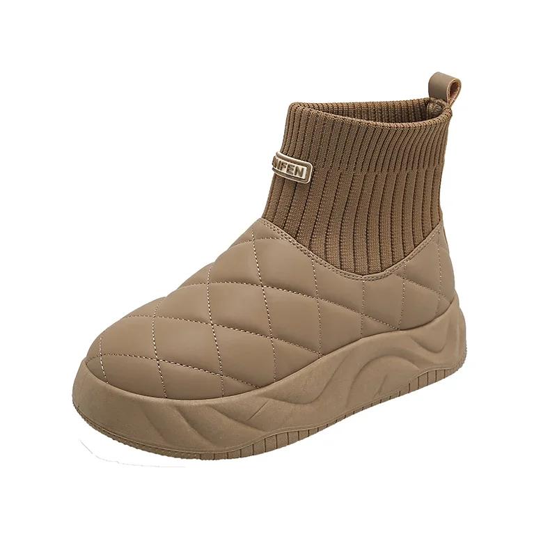 Fashion Women's Boots Solid Color Snow Boots Winter Height Increasing Anti Slip Waterproof Casual Fashion Plush Warm Cotton Shoes 2025