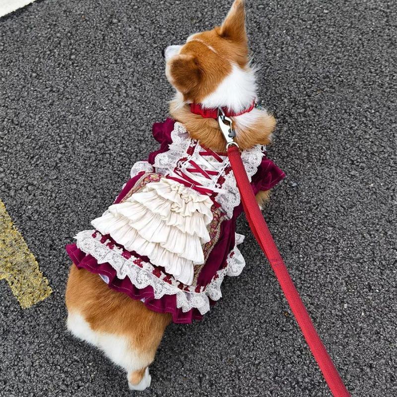 

Одежда для питомцев весна и лето ультралегкая одежда для корги для боев одежда для питомцев юбка горничной бант юбка в стиле принцессы XXL chest 70 back 50 about 26-17.5 kg