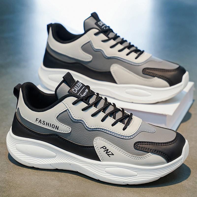 

Men s Shoes New Breathable Leather Sneaker Trend All-matching Platform Sole Non-slip Casual Dad s 42