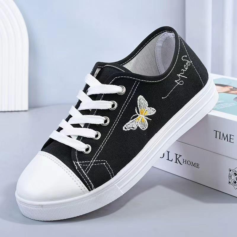 Canvas Shoes Female Student Korean Version Casual Flat Baseplate Shoes Small Daisy Lace-up Platform Shoes One Piece