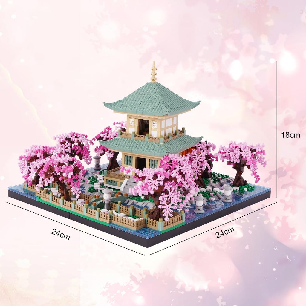 LULUFUN Mikroblock Kirschblüten Spielzeug Garten Miniatur Gebäude Landschaft Kirschblütenbetrachtung Torii Miniblock Bausatz Modell DIY Frühling Mädchen