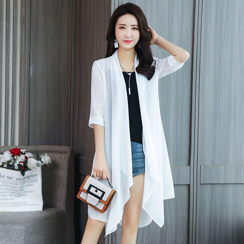 Women's 2024 Chiffon Shawl Cardigan - Spring/Summer Mid-Length Outerwear