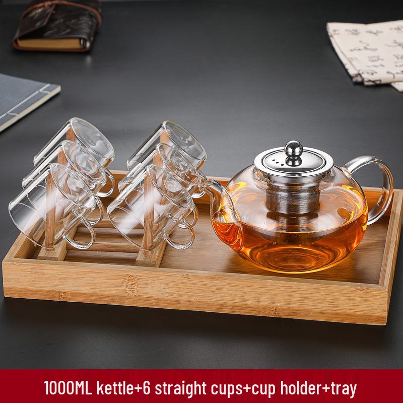 High-Temperature Resistant Glass Fiber Leak-Proof Tea Set: Thickened Borosilicate Glass Gongfu Teapot & Cups