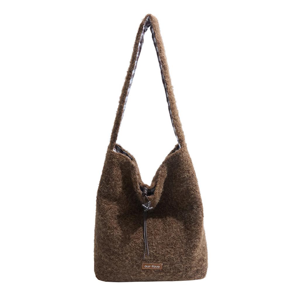 Borsa a Spalla in Peluche Monocolore Ampia Borsa Tote Borsa Sottobraccio Morbida Stile Minimalista Borsa di Design di Nicchia Per Donna Inverno Quotidiano