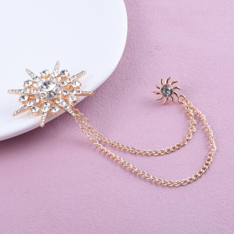 Crystal Rhinestone Star Brooch Lapel Pin Suit Shirt Badge Tassel Chain Corsage For Men Women Jewelry Clothing Accessories