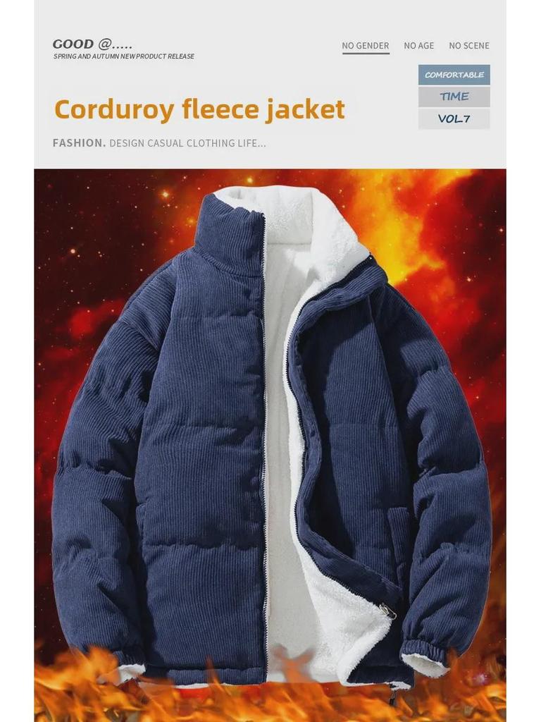 Trendy Corduroy Men's Double-Sided Cotton Jacket: Winter Lambskin & Velvet, Warm Couple's Wear