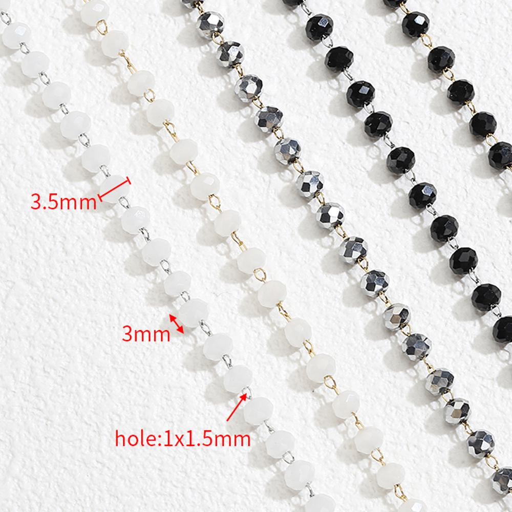 1meter Stone Stainless Steel Chain Black White Silver Color Crystal Beaded Chains for Necklace Bracelet Jewelry Making DIY