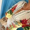 Print Linen Dress Plus Size Women Elegant Loose Lace Up V Neck Vintage Oil Painting Dress Summer Long Sleeves New Fashion High Waist Pastoral Style