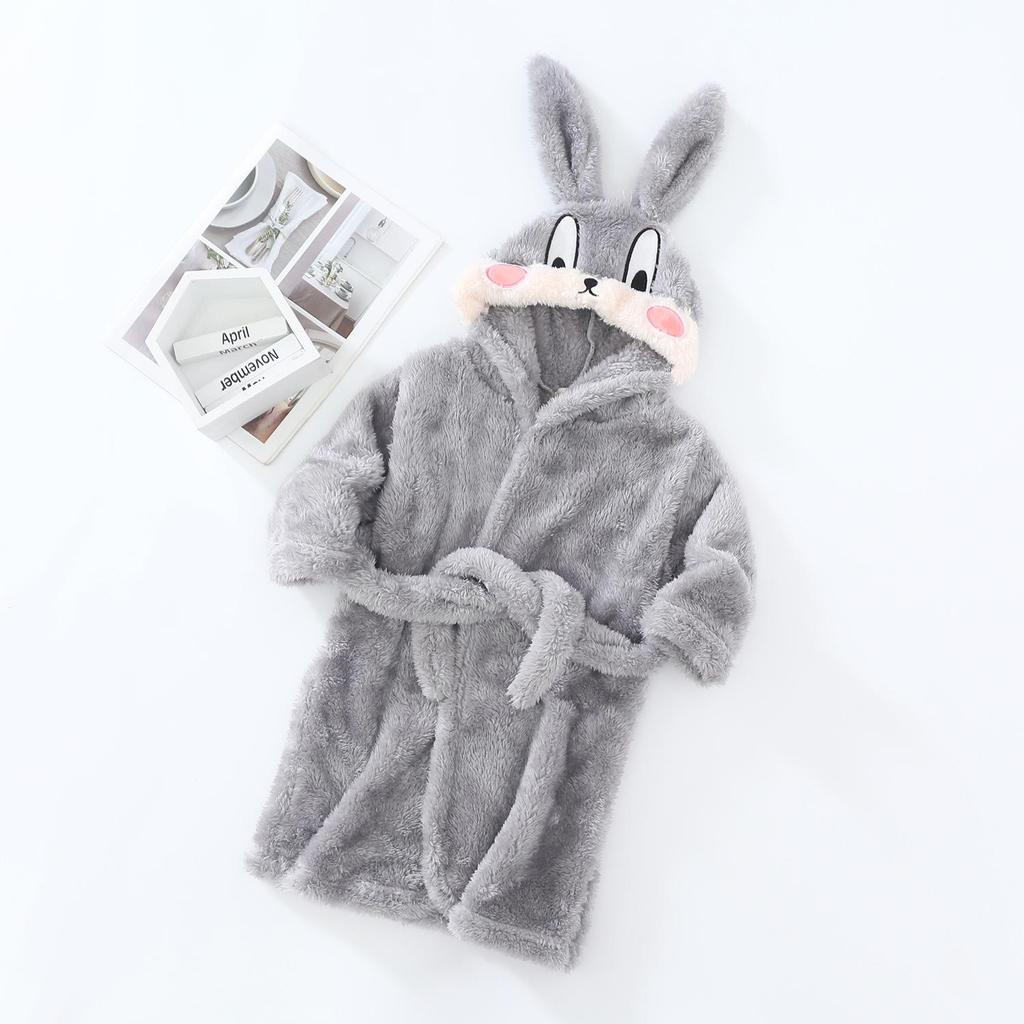 Children's Plush Cartoon Bathrobe - Boys' & Girls' Double-Sided Fleece Pajamas for Autumn/Winter