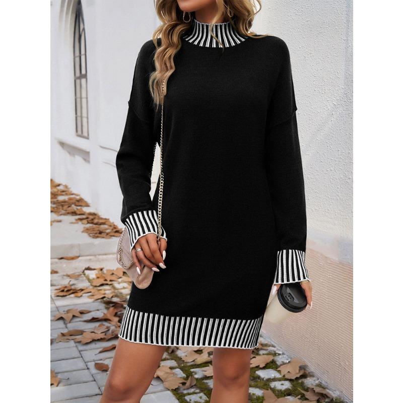 Women's Temperament Casual Color Blocking Sweater Dresses
