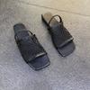 Sheepskin Version~ Korean Fishing Net Surface Square Head Open-toed Sandals Women's Summer 2025 New One-word Flat-bottomed Cool Slippers Outer Wear