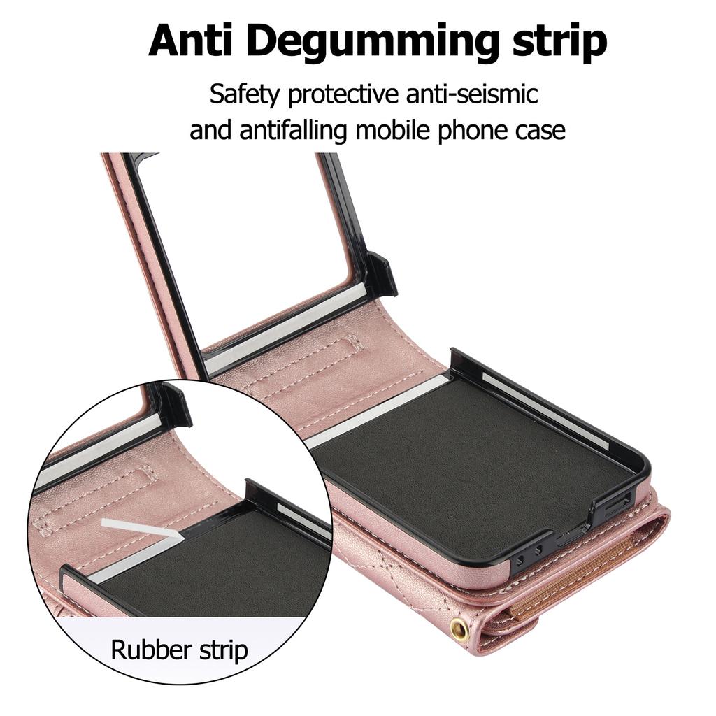 For Samsung Galaxy Z Flip5 5G Crossbody Case Card Holders PU Leather+PC Phone Cover RFID Blocking