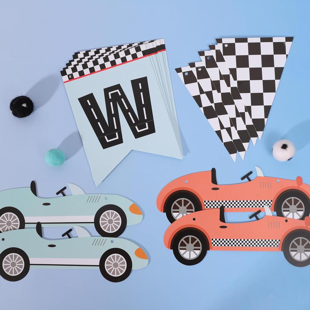Two Fast Banner - Two Fast Birthday Decorations,Racing Second Birthday Decorations,Race Car Party Flag Banner