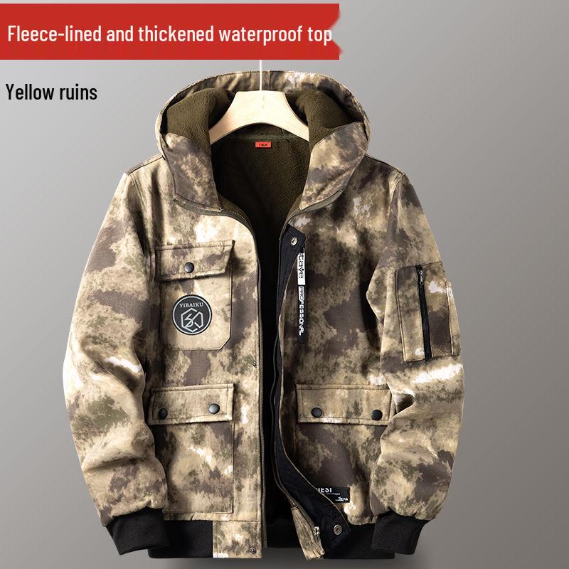 Men's Extra Thick Waterproof Fleece-Lined Workwear Set - Scratch-Resistant for Autumn/Winter Construction Sites