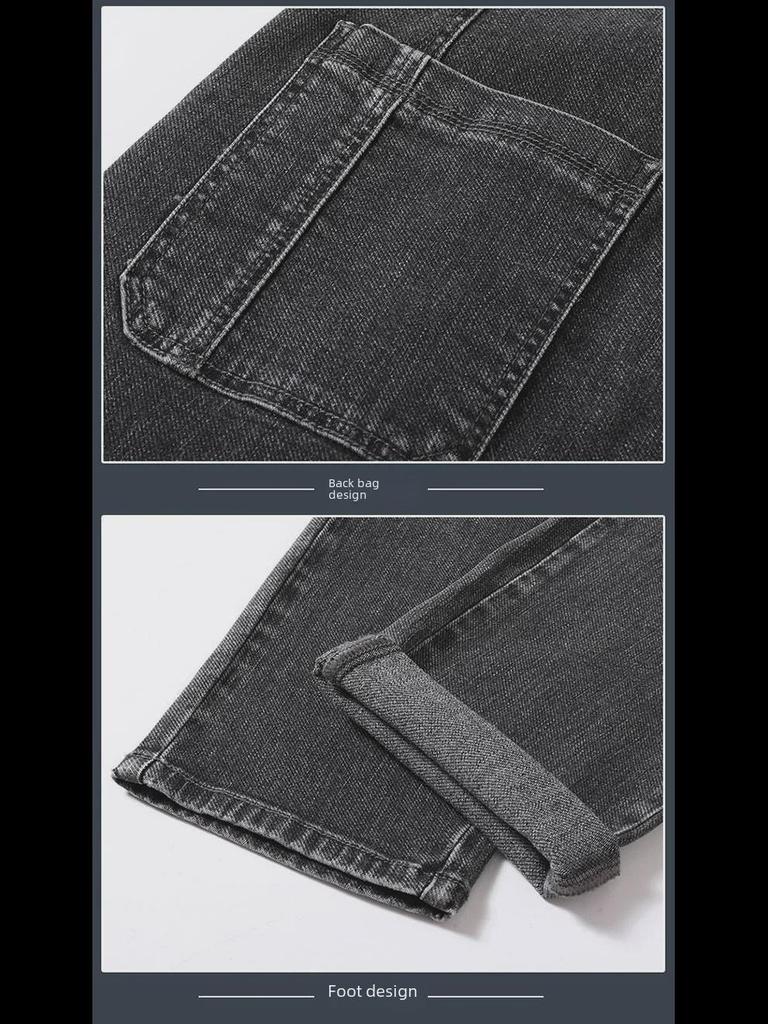 Vårkolleksjon: Herre Elastiske Røykgrå Jeans - Vintage Vask Retro Stil