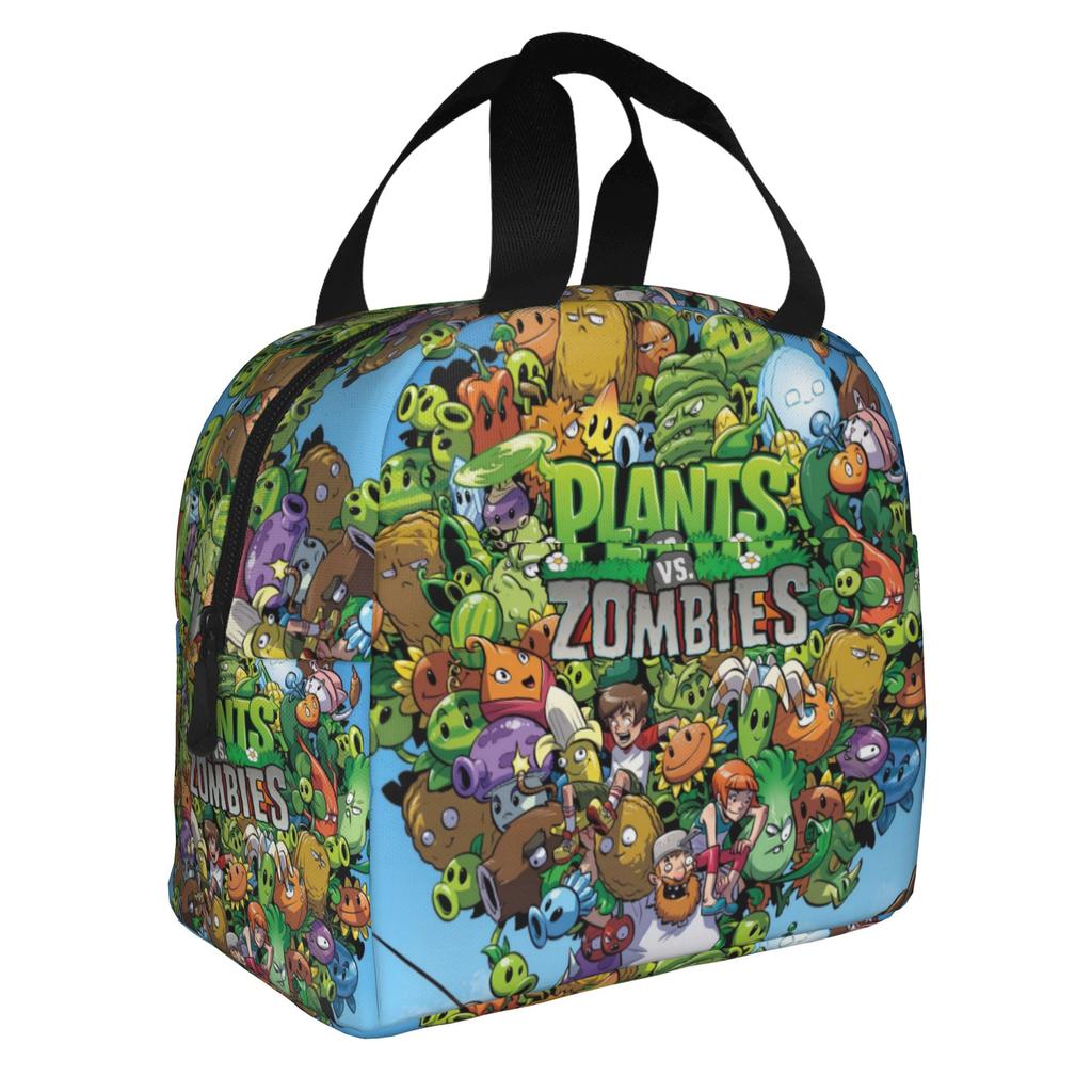Pflanzen vs. Zombies Spiel Isolierte Lunchtasche für Damen Tragbar Thermokühlertasche Mittagessen Tasche Schule