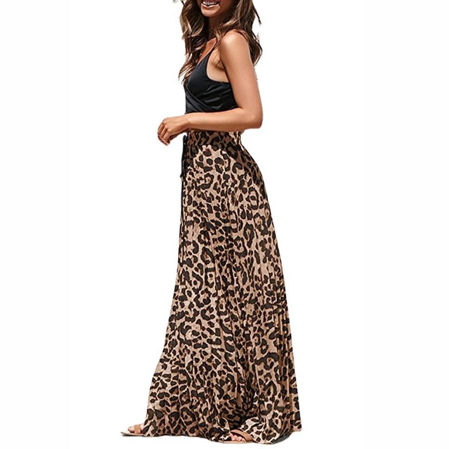 Summer Women's Leopard Print High Waist Long A-Line Maxi Skirt Bohemian Dress