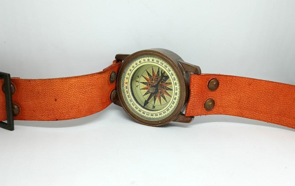 Orologio da Polso Bussola Meridiana in Ottone Marittimo Pelle nautico Regali Perfetti aero