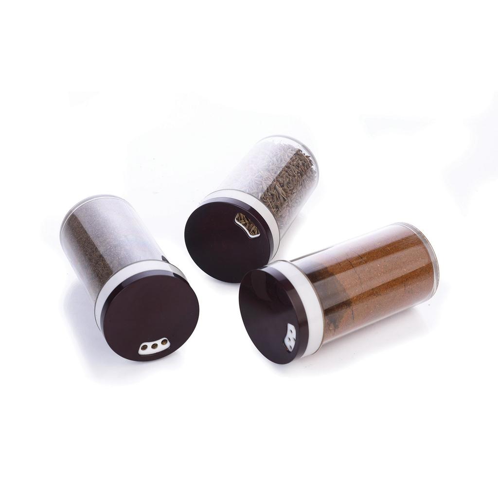 360° Rotating Brown Spice Rack with 16 Transparent Jars – Multipurpose Kitchen Masala Organizer, Condiment Storage Carousel Set