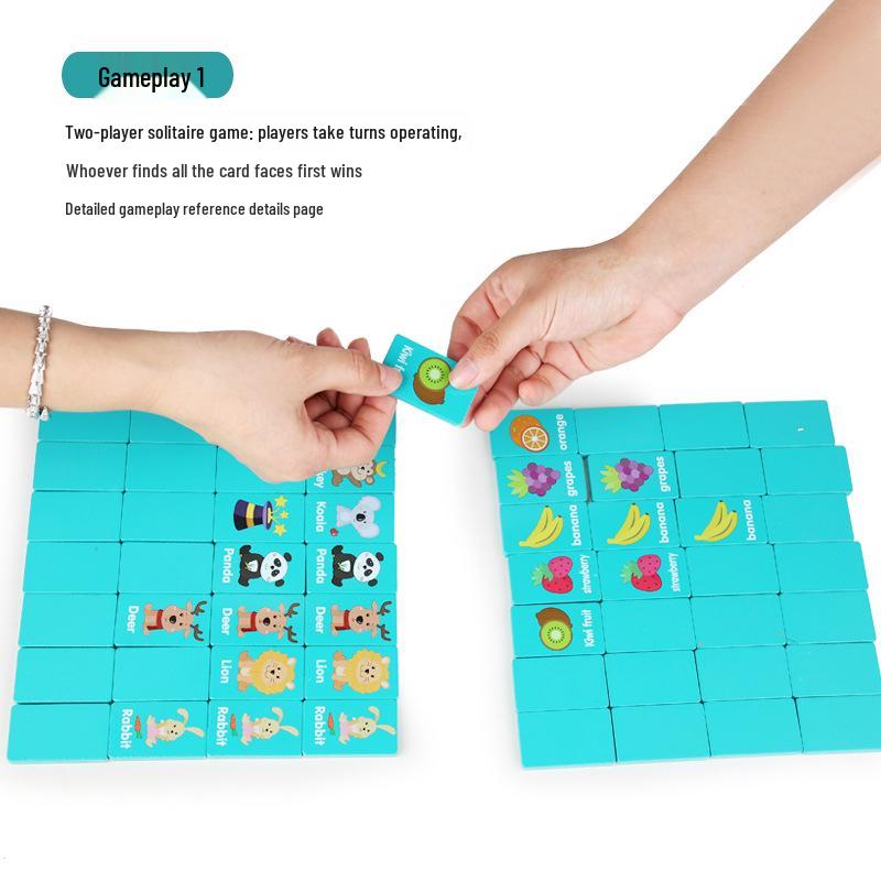 Wooden Animal & Fruit Word Matching Puzzle and Domino Game for Early Education