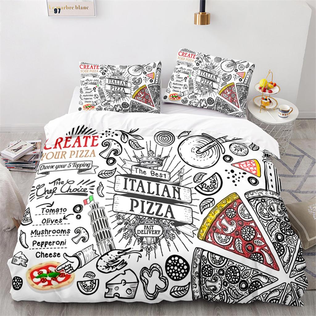 Pizza Duvet Cover Burger Hot Dog French Fries Microfiber Dessert Western Food Quilt Cover Fast Food Theme Decor Children Adults