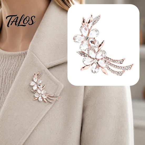 Bridal Bouquet Pins Rhinestone Flower Branch Brooch for Women, Elegant Floral Lapel Pin, Women Fashion Accessories Costume Pin Coat Shirt Bag Banquet