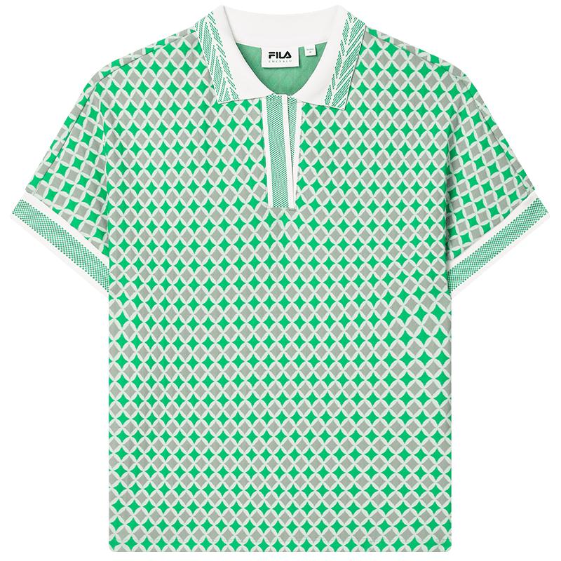 

FILA Emerald Women s All-Over Print Knit Short Sleeve Polo Shirt XL