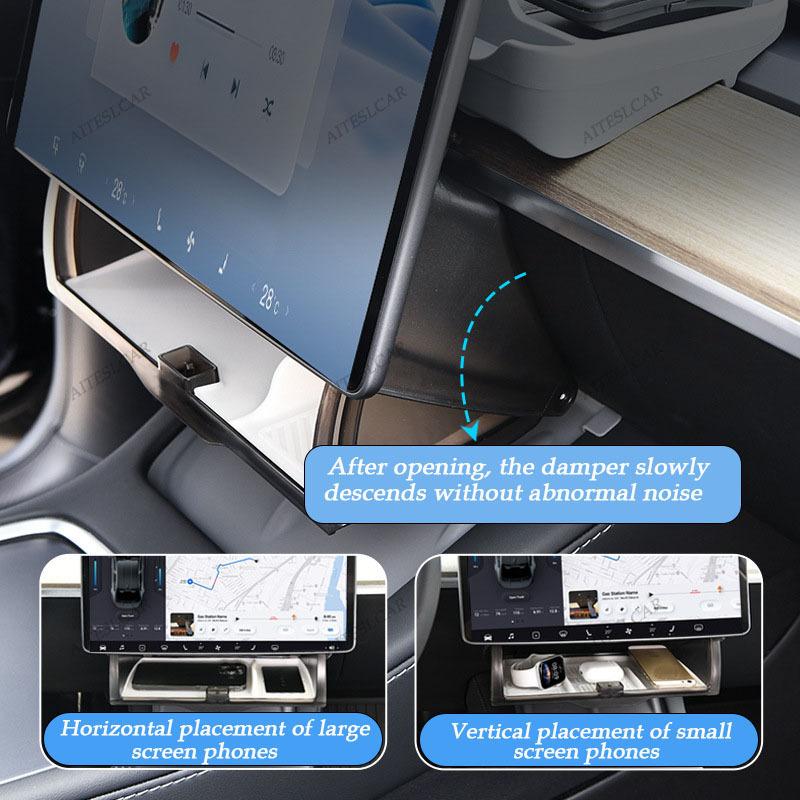 For Tesla Model 3 Y Highland Juniper 2016-2025 Hidden Screen Storage Magnetic Opening And Closing Hidden Large Space Storage Box