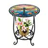 Huaqianguhh Outdoor Side Table, Round Small Mosaic Bird Butterfly Patio Accent, Indoor End Plant Coffee Tea Table for Yard Porch Garden Living