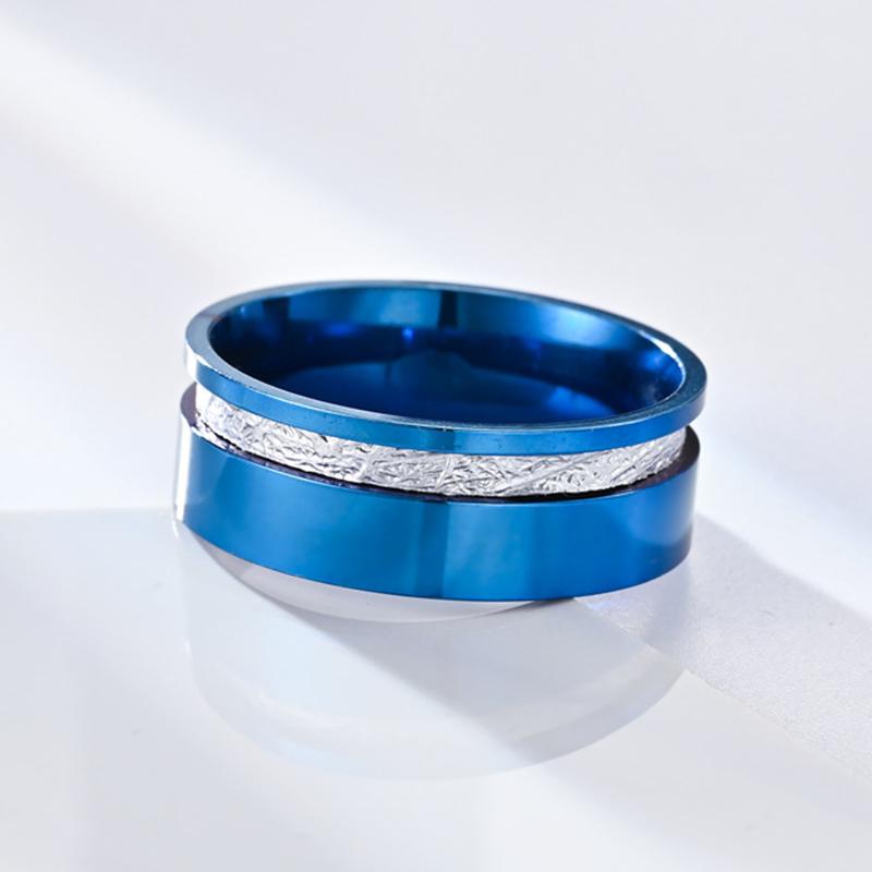 Fashion 8mm Men Blue Stainless Steel Wedding Ring Fashion Silver Color Meteorites Inlaid Steel Ring For Men Wedding Band