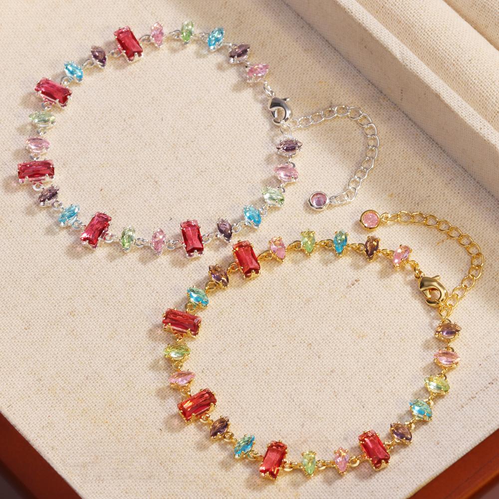 2026 New Sparkling Colorful Crystal Bracelets for Women Ins Metal Chain Bracelet Party Jewelry Valentine's Day Gift