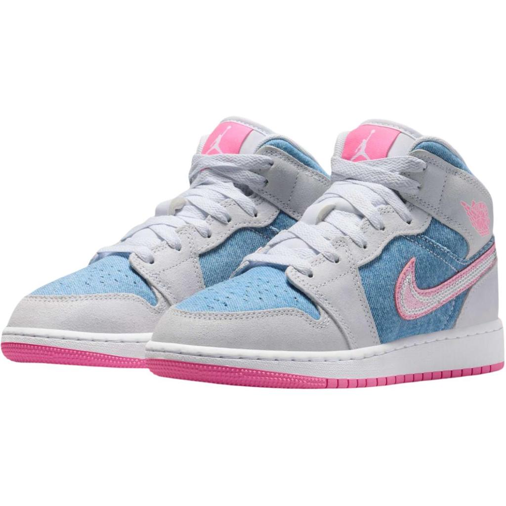 Jordan Pantofi de Baschet pentru Copii Air Jordan 1 Rezistenți la Abraziune Respirabili Mid-top Albastru Roz Adolescenți HQ1999-400