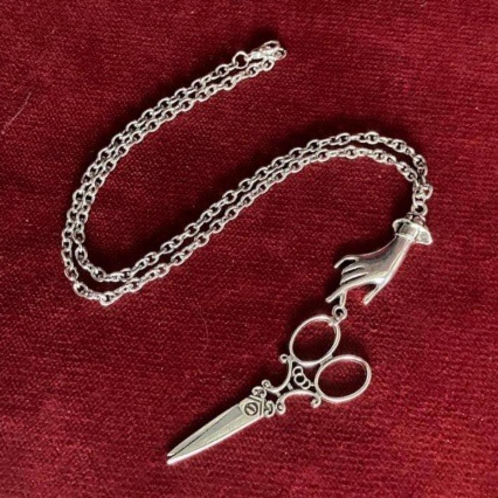 Punk Persönlichkeit Silberfarbe in der Hand halten Schere Anhänger Halskette für Frauen Männer Mode Friseur Schmuck Zubehör Geschenke