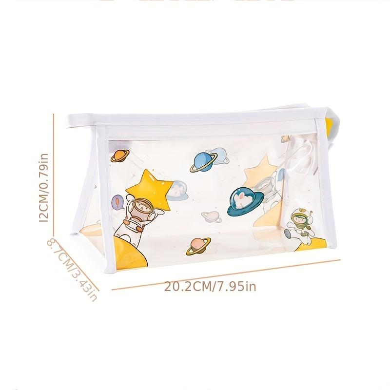 1pc Student Cartoon Transparent Pencil Pouch – Large-Capacity Waterproof Triangular Storage Bag, Cute Stationery Organizer