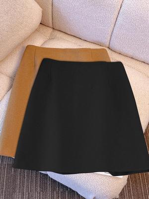 Plus Size Women's Retro High Waist Woolen A-line Skirt for Autumn/Winter (130-350 Jin)