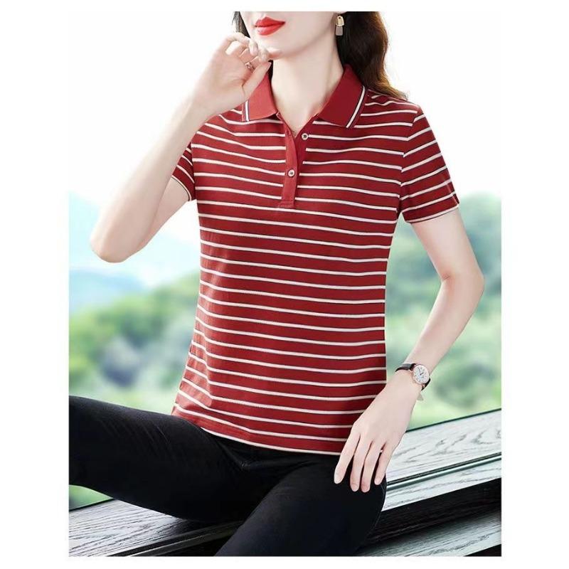 

Жіночі модні повсякденні літні весняні блузки та сорочки в смужку з короткими рукавами та вирізом з горловиною YYFS XXXXL