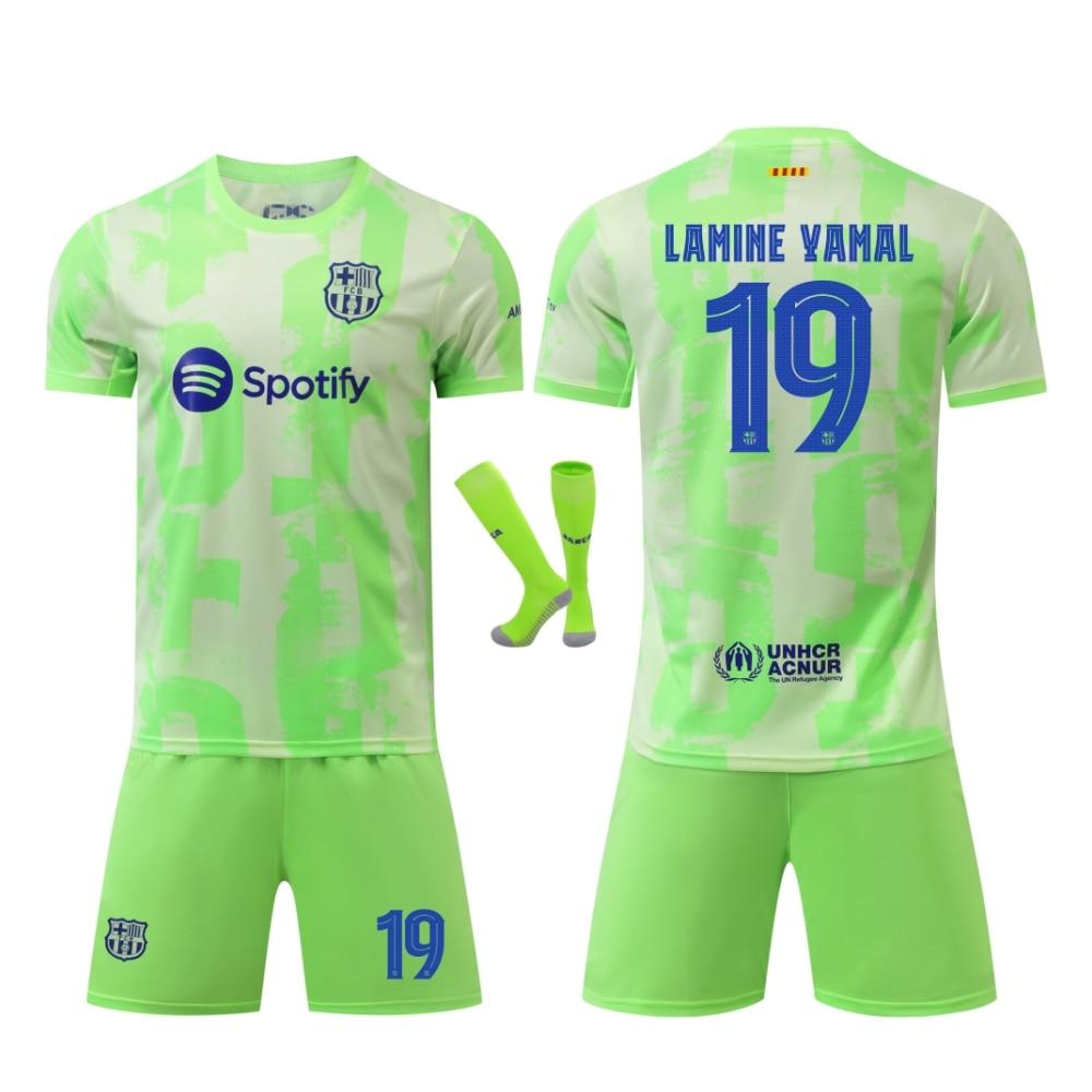 Barcelona Yamal Dětský Fotbalový Dres Set Zelený Mladistvý Sportovní Oblečení Tréninková Súprava