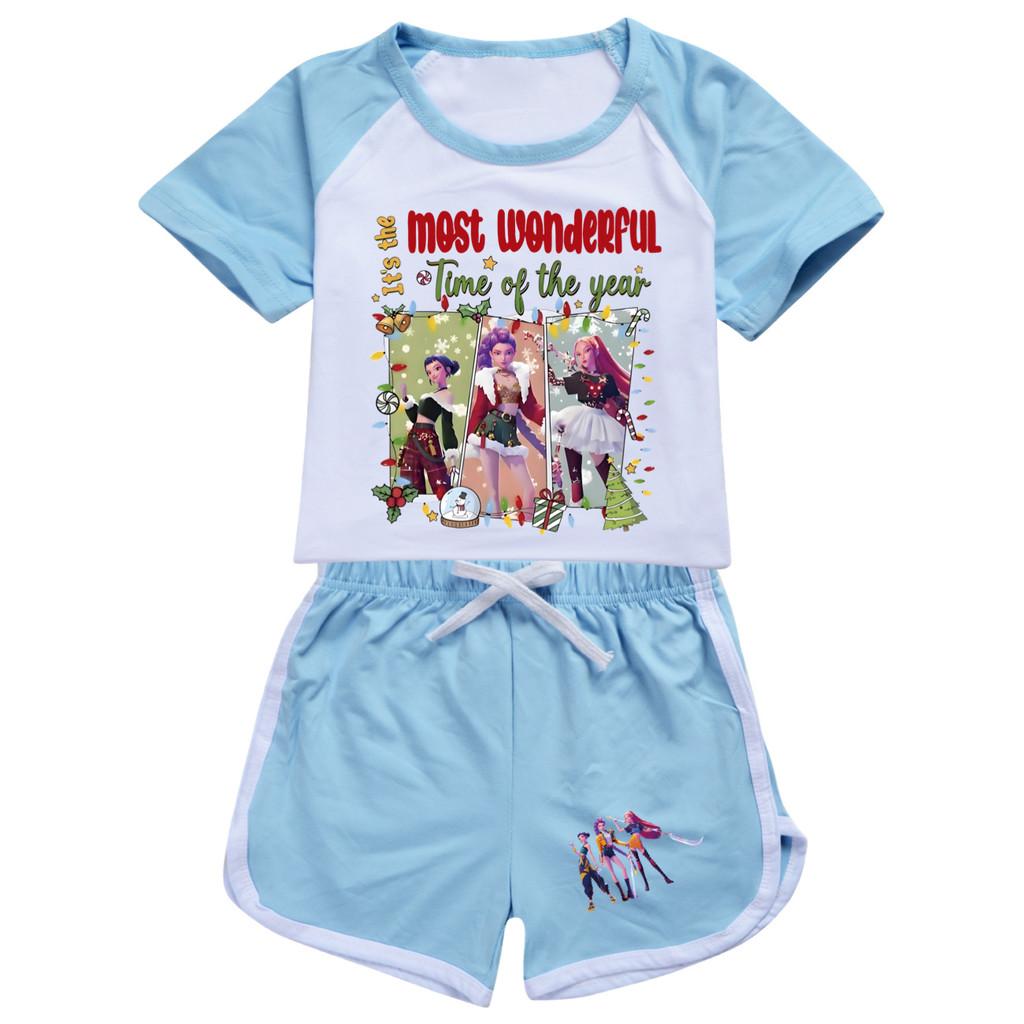 5096 Kids Girls Christmas POP Rumi Zoey Mira Print T-shirt Shorts Sport Tracksuit Clothes Set