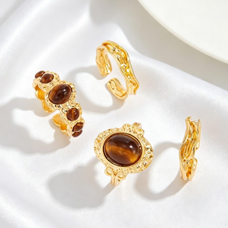 

Minimalist Gold Color Tiger s Eye Stackable Ring Set Hammered Open Cuff Rings For Women Everyday & Office Wear All Season