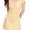 Elegant Yellow Floral Slim-Fit Summer Dress with Lace and Square Neck Short Style