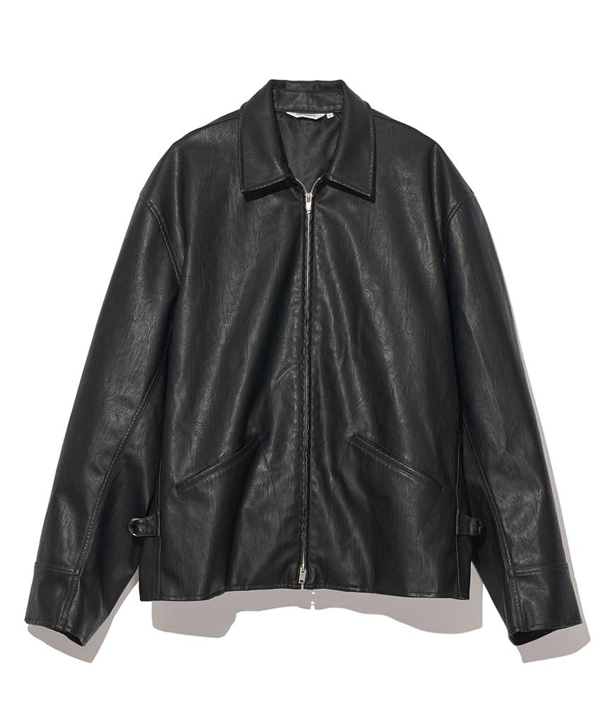 Partimento Adjust Washed Leather Zip-Up Jacket Black